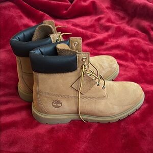 Timberland Tan Nubuck Boots with Black Collar